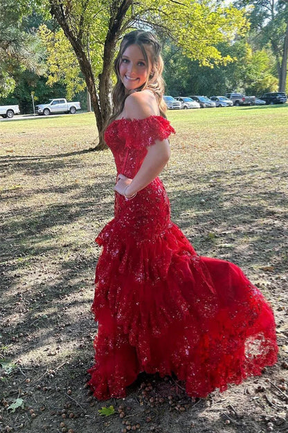 Sparkle Mermaid Off the Shoulder Sleeveless Zipper Up Floor-Length Prom Dress