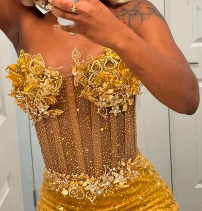 Sparkle Mermaid Strapless Sleeveless Sequins Sweep/Brush Train Prom Dress
