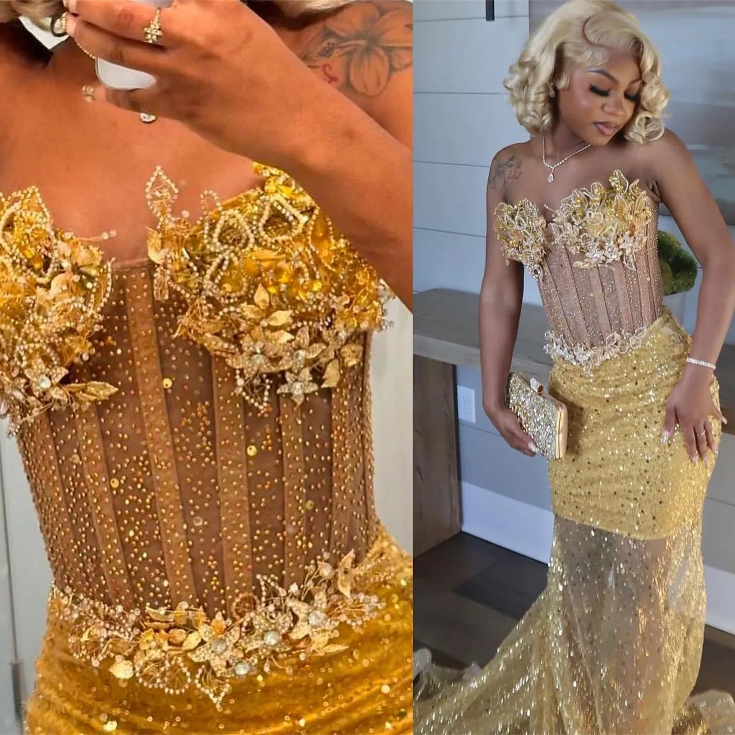Sparkle Mermaid Strapless Sleeveless Sequins Sweep/Brush Train Prom Dress