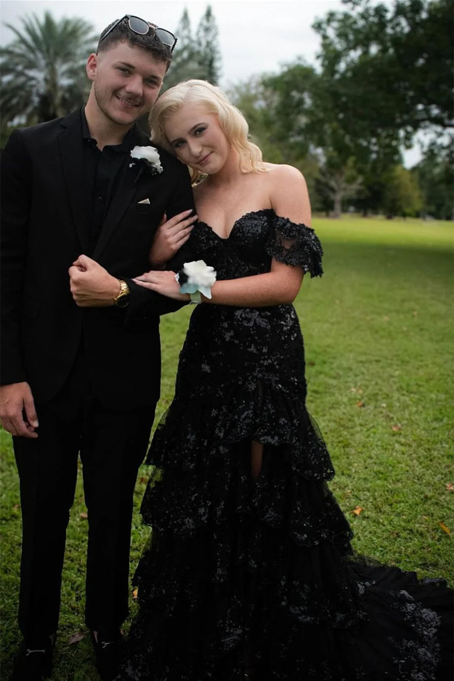 Sparkle Mermaid Off the Shoulder Sleeveless Zipper Up Floor-Length Prom Dress
