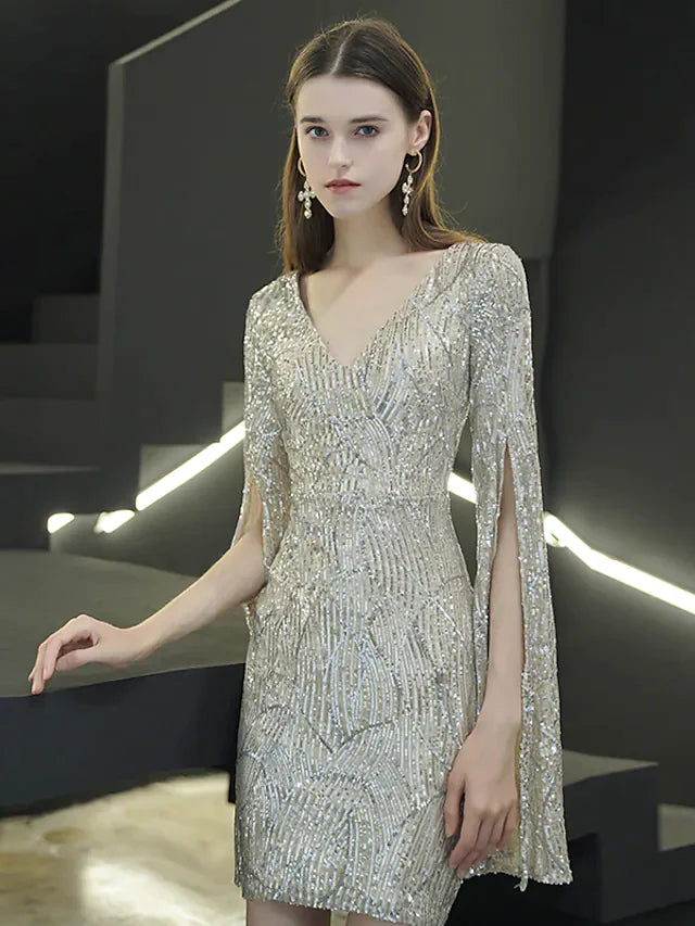 Close-up of the shimmering sequined fabric on the dress.