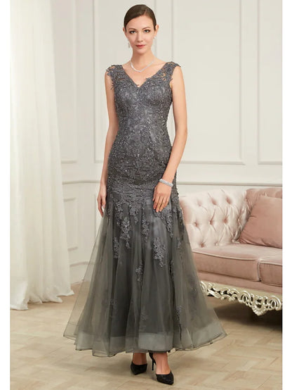 Close-up of the sequin details on the mermaid evening gown.