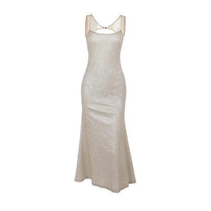 Sparkling Evening Wear For Women Elegant Party Dress Sexy Spliced Sleeveless Backless Long Prom Dress