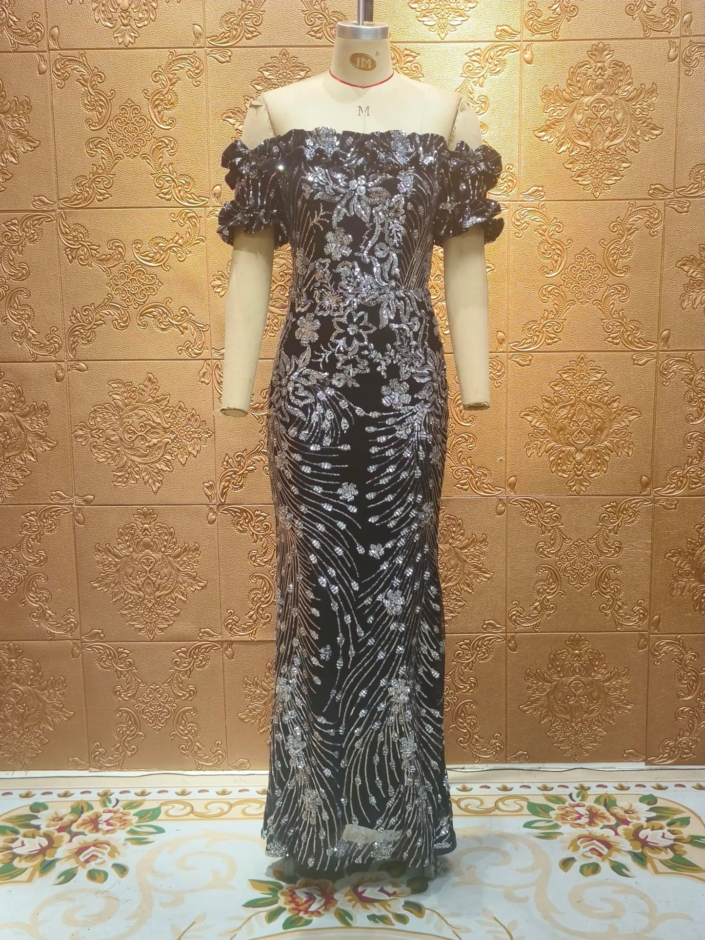 Sparkling Glitter Mermaid Off the Shoulder Sleeveless Backless Floor-Length for women