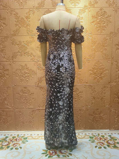 Sparkling Glitter Mermaid Off the Shoulder Sleeveless Backless Floor-Length for women