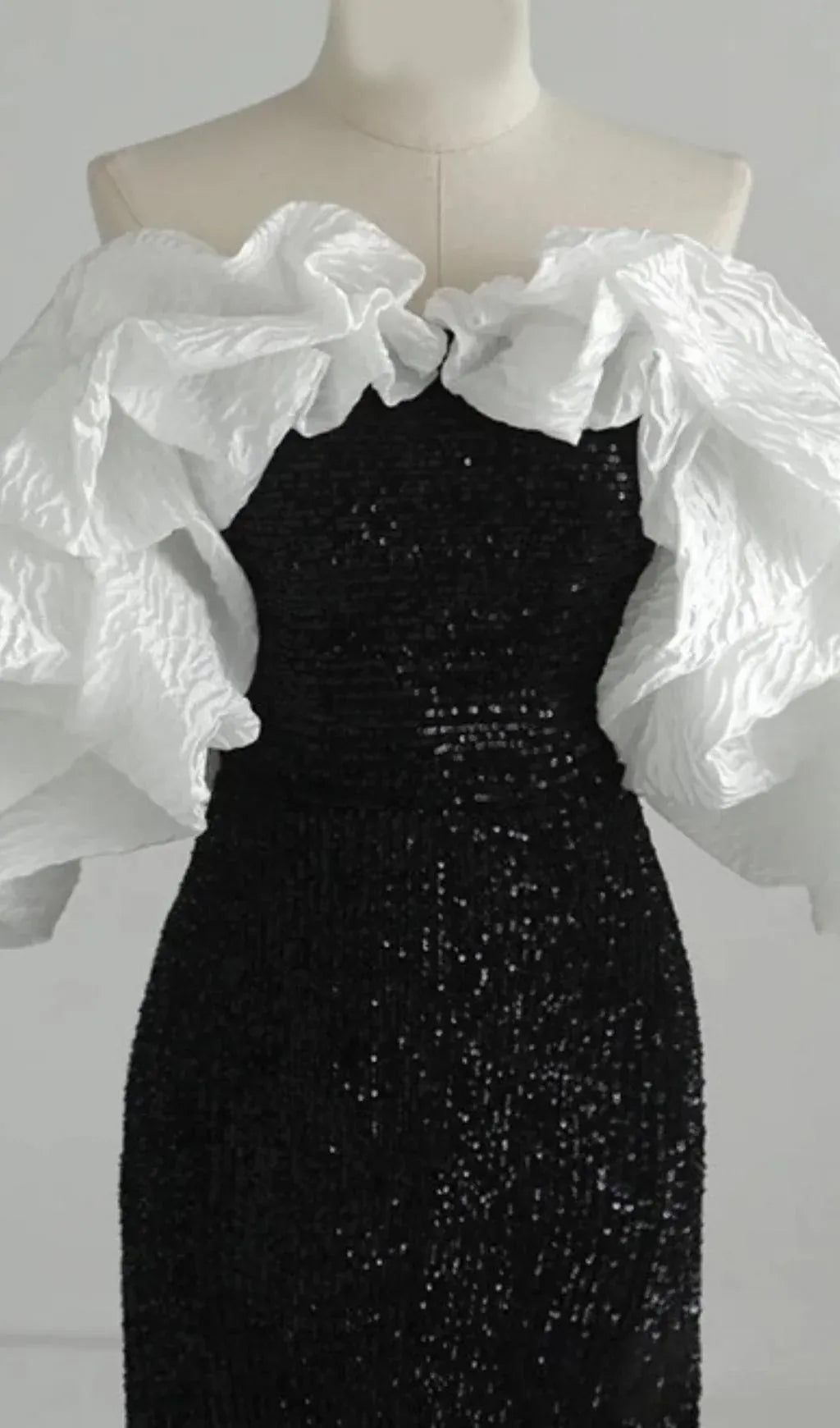 Sparkling Mermaid Off-Shoulder Ruffled Sequin White Floor Length Prom Dress Hot Sale