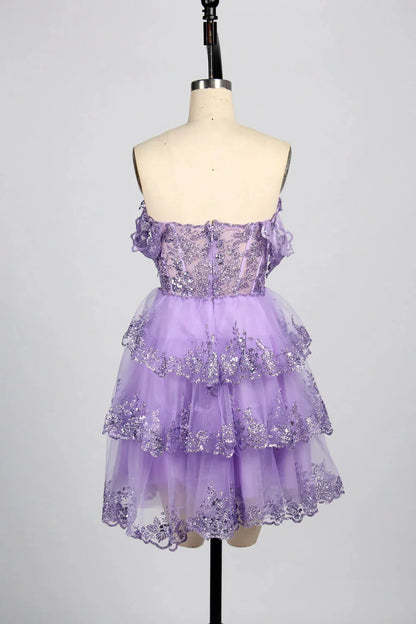 Sparkling Sequin Short Homecoming Dress Lilac Tulle