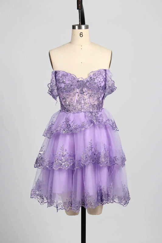 Sparkling Sequin Short Homecoming Dress Lilac Tulle