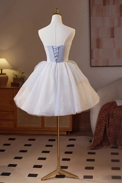 Sparkling Tulle Short Prom Dress Beautiful A-Line Strapless Evening Party Dress