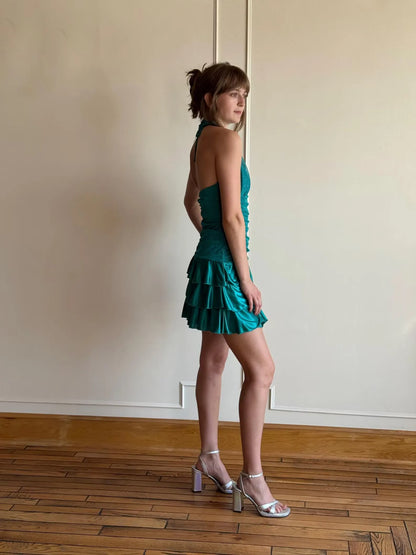 Sparkly A-Line Halter Neck Sleeveless Backless Short-Mini Prom Dress