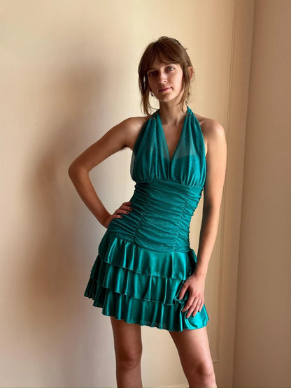 Sparkly A-Line Halter Neck Sleeveless Backless Short-Mini Prom Dress