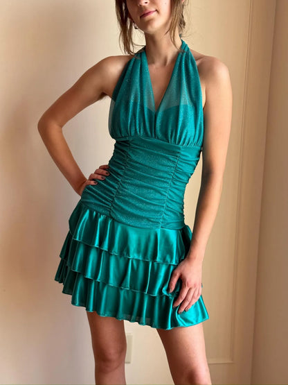 Sparkly A-Line Halter Neck Sleeveless Backless Short-Mini Prom Dress