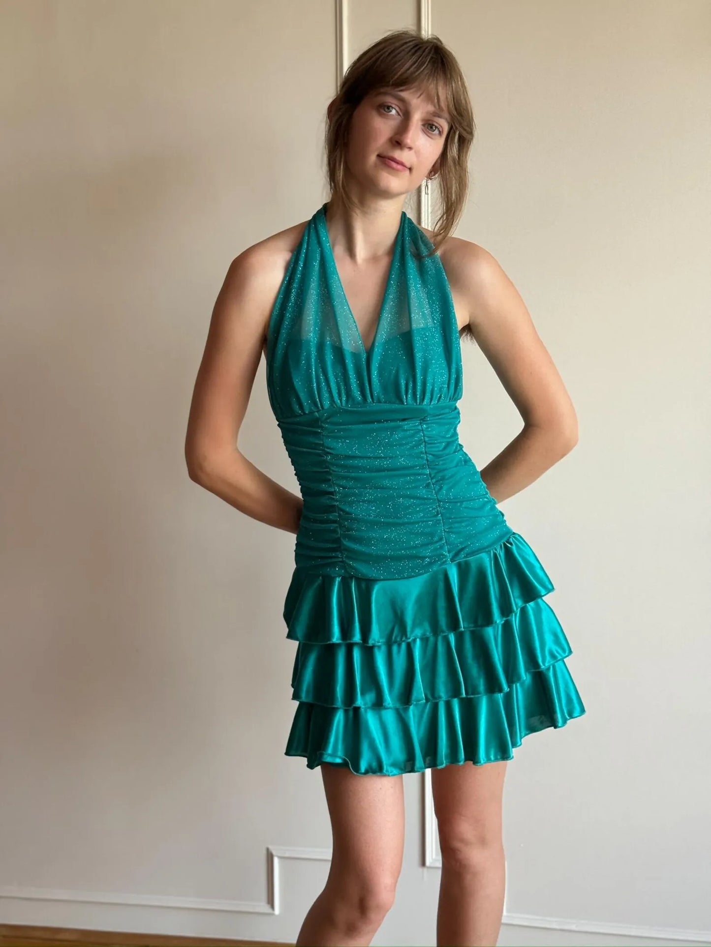 Sparkly A-Line Halter Neck Sleeveless Backless Short-Mini Prom Dress