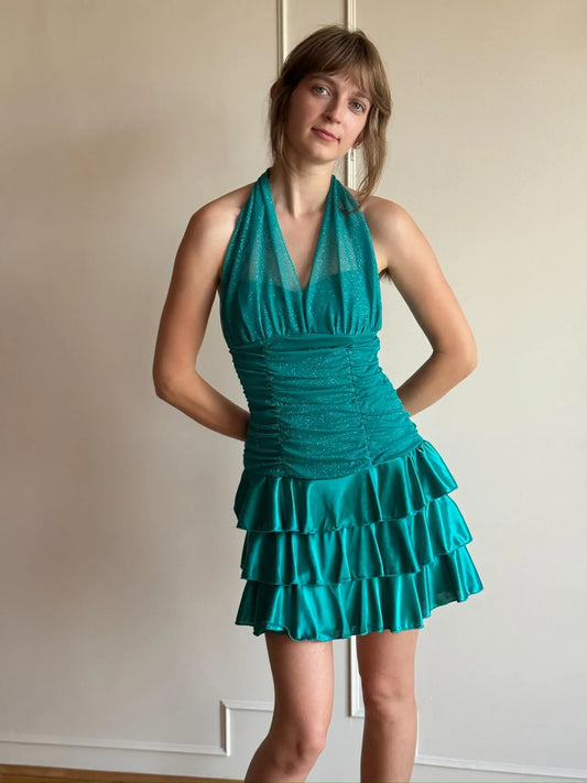 Sparkly A-Line Halter Neck Sleeveless Backless Short-Mini Prom Dress