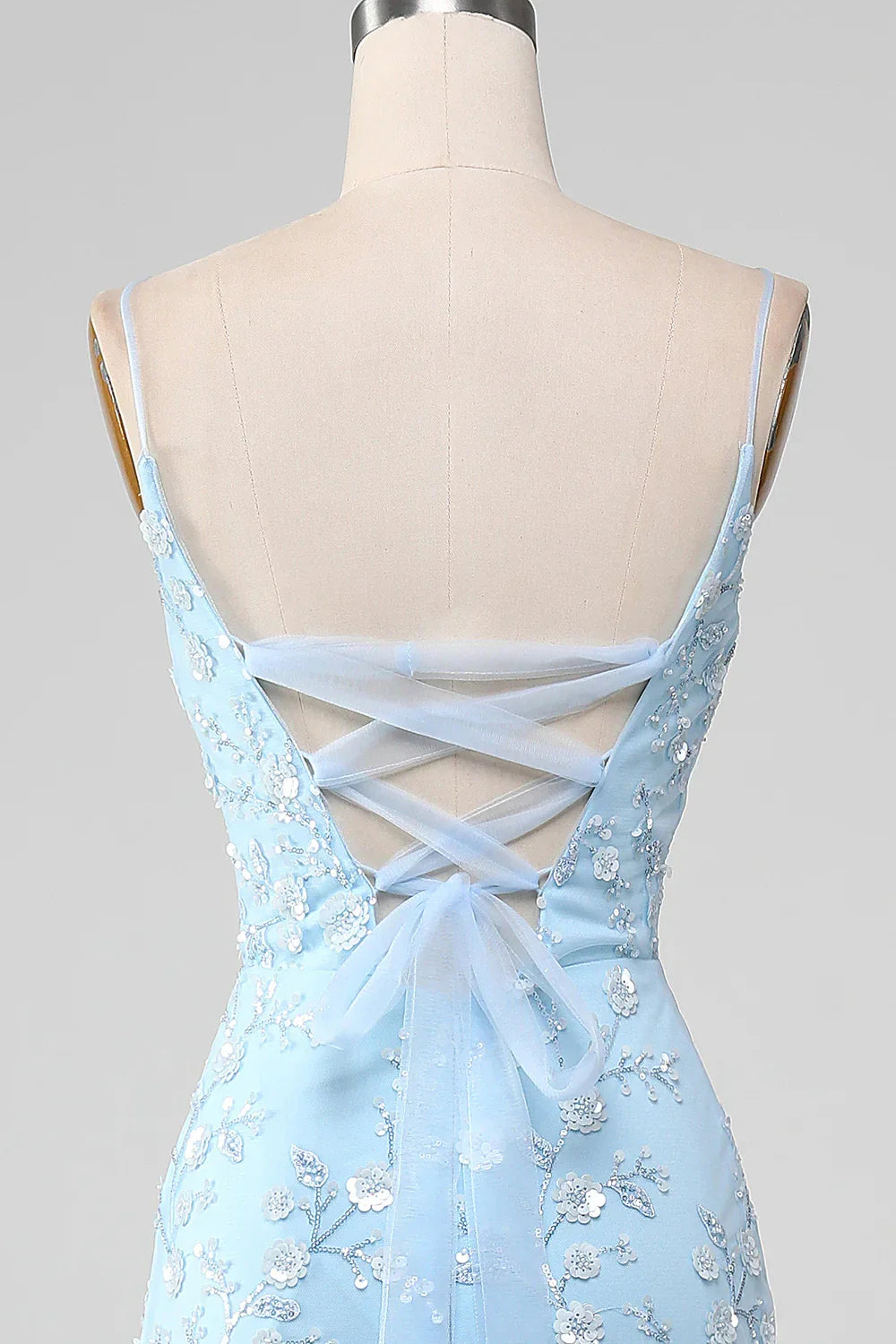 Sparkly Light Blue Mermaid Beaded Long Prom Dress With Appliques