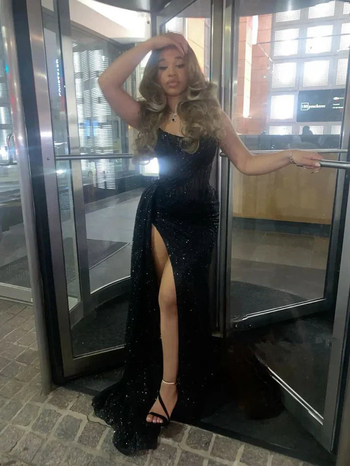 Sparkly Mermaid Off the Shoulder Sleeveless Lace Up Floor-Length Prom Dress