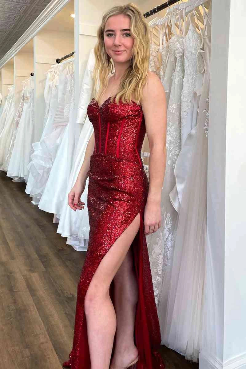 Sparkly Mermaid Sweetheart Neck Sleeveless Lace Up Sweep Train Prom Dress