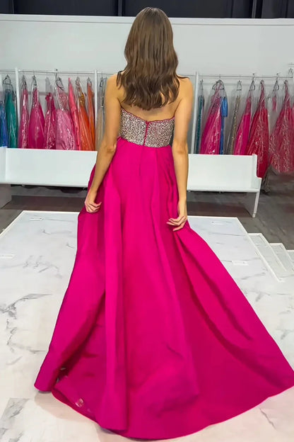 Glamorous Ball Gown Strapless Crystal-Embellished Open-Back Floor-Length Prom Dress
