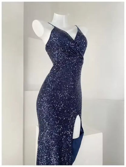 Sparkly Mermaid Spaghetti Straps Sleeveless Lace Up Floor-Length Prom Dress