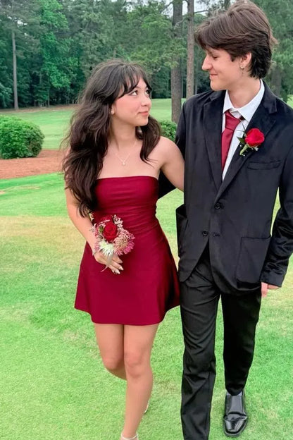 Steel Blue Strapless Simple A-Line Short Homecoming Dress