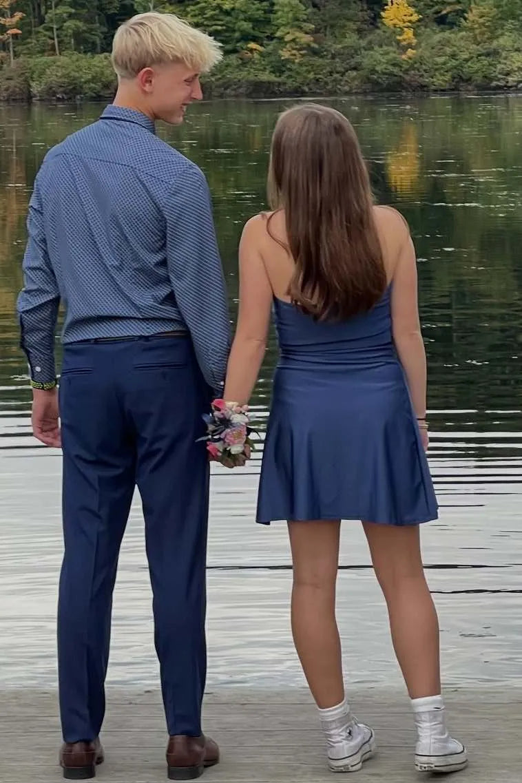 Steel Blue Strapless Simple A-Line Short Homecoming Dress