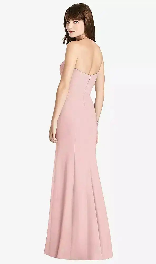 Strapless Crepe Trumpet Gown with Front Slit in Rose
