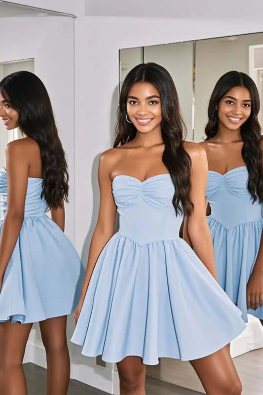 Strapless Light Blue Homecoming Dance Dress