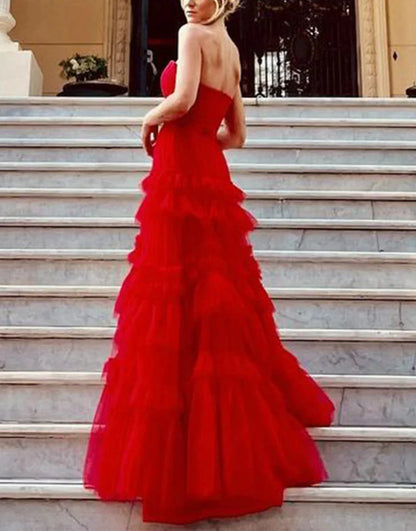 Strapless Long Red Prom Dress