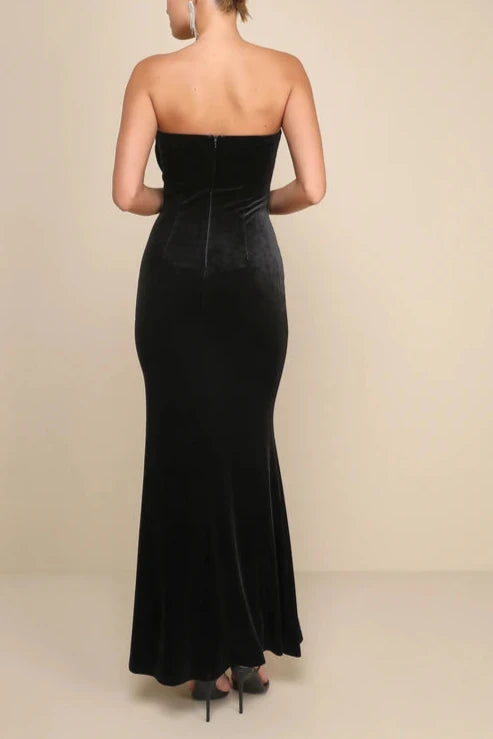 Quyihu Prom Dress In Store Dramatic Burgundy Velvet Bow Strapless Maxi Dress Formal Women's Dresses