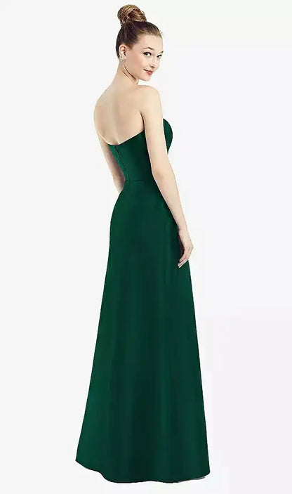 Strapless Notch Satin Gown with Pockets in Hunter Green