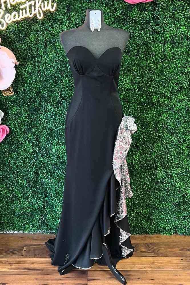 Strapless Red Sequins Ruffle High Slit Mermaid Prom Dress/Formal Women's Dresses