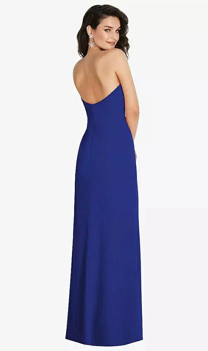 Strapless Scoop Back Maxi Dress with Front Slit in Cobalt Blue