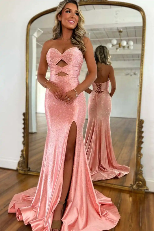 Strapless Slim Fit Prom Dress with Beads