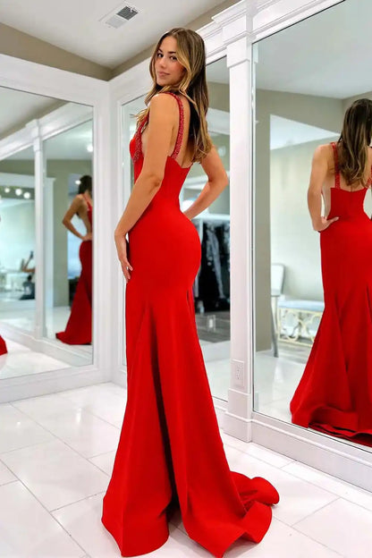 Straps Corset Prom Dress with Beading Evening Dresses