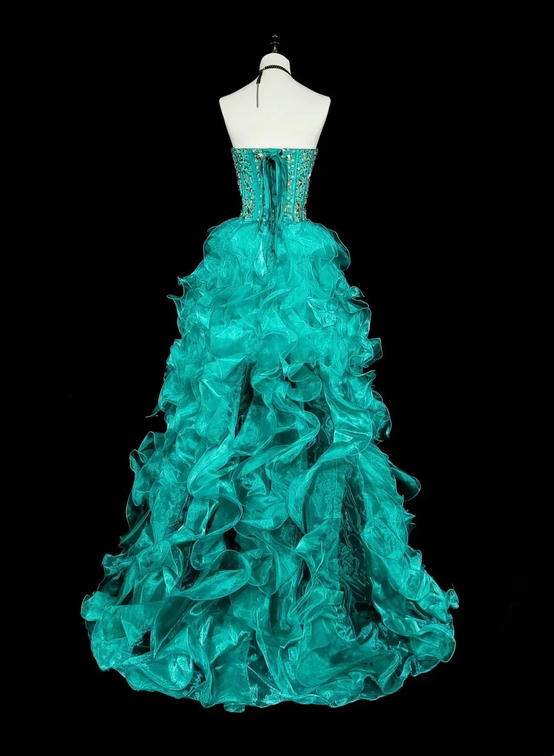 Stunning High-Low Mermaid Strapless Sleeveless Lace-Up Back Turquoise Prom Evening Dress