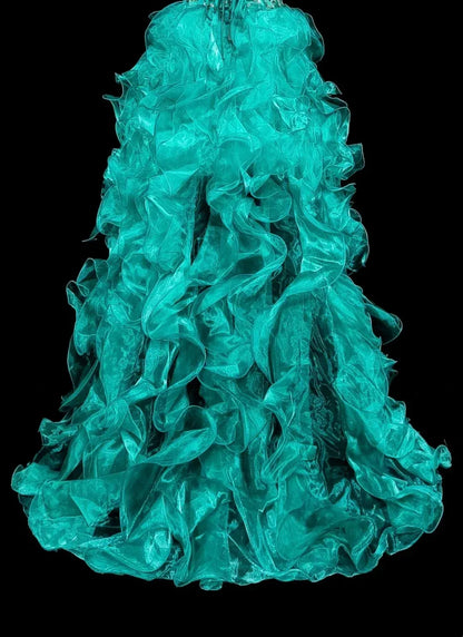 Stunning High-Low Mermaid Strapless Sleeveless Lace-Up Back Turquoise Prom Evening Dress