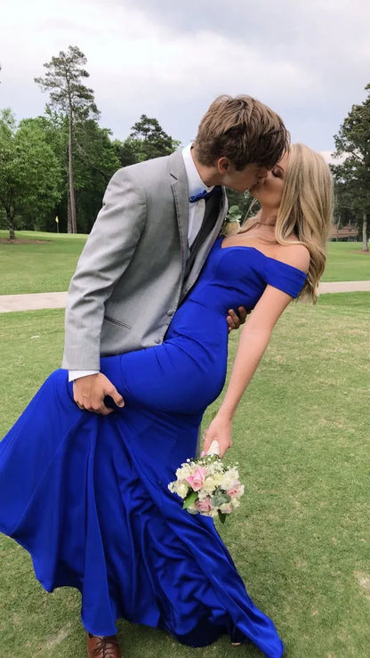 Stunning Mermaid Off-Shoulder Sleeveless Solid Royal Blue Maxi Prom Dress for Women Ready to Ship