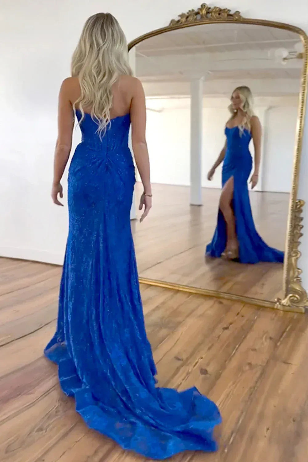Stunning Mermaid/Trumpet Off the Shoulder Sleeveless Slit Sweep/Brush Train Prom Dress