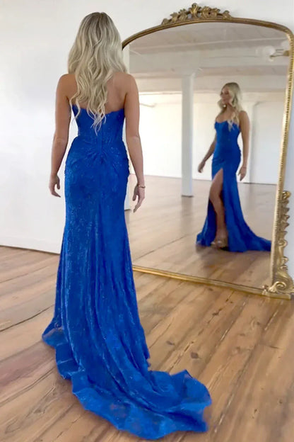 Stunning Mermaid/Trumpet Off the Shoulder Sleeveless Slit Sweep/Brush Train Prom Dress