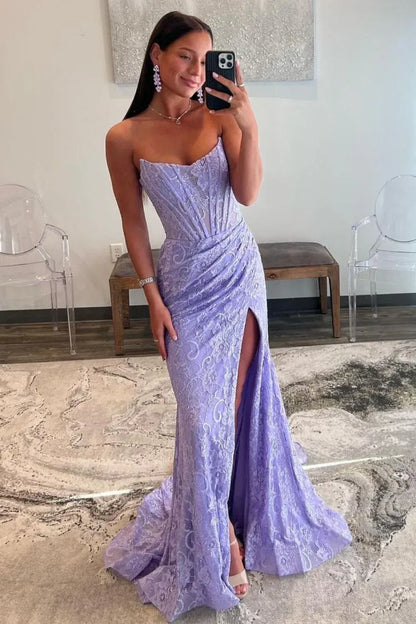 Stunning Mermaid/Trumpet Off the Shoulder Sleeveless Slit Sweep/Brush Train Prom Dress