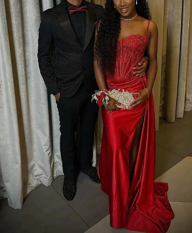 Stunning Mermaid/Trumpet Spaghetti Straps Sleeveless Satin Backless Floor-Length Prom Dress