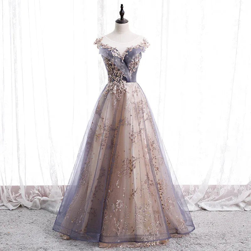 Stylish A-Line Scoop Neck Sleeveless Sequins Floor-Length Prom Dress