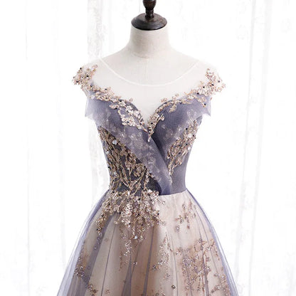 Stylish A-Line Scoop Neck Sleeveless Sequins Floor-Length Prom Dress