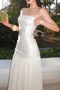 Elegant A-Line Strapless Two-Tier White Floor-Length Prom Dress for Women