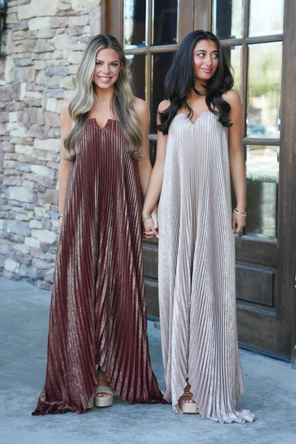 Stylish A-Line Strapless Sleeveless Lace Up Pleated Satin Floor-Length Prom Dress