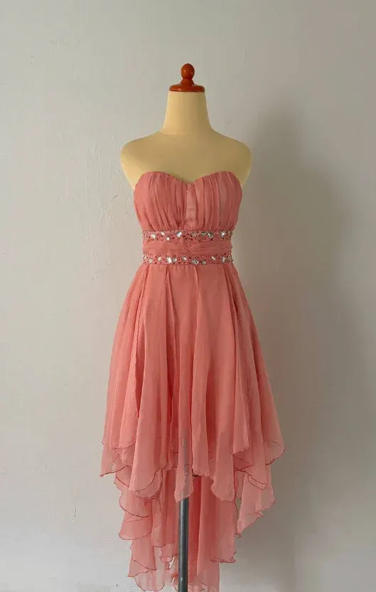 Stylish A-Line Strapless Sleeveless Pleated Chiffon Short-Mini Homecoming Dress