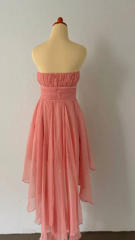 Stylish A-Line Strapless Sleeveless Pleated Chiffon Short-Mini Homecoming Dress