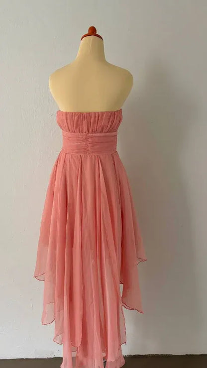 Stylish A-Line Strapless Sleeveless Pleated Chiffon Short-Mini Homecoming Dress