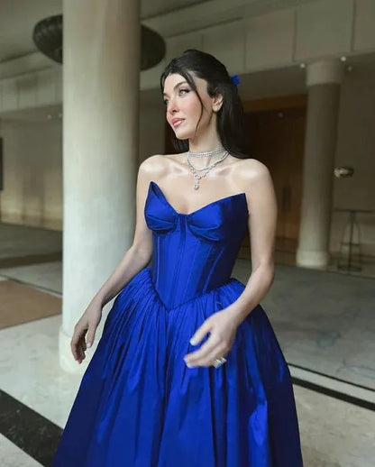 Stylish Ball Gown Off the Shoulder Sleeveless Satin Pleated Floor-Length Party Dress