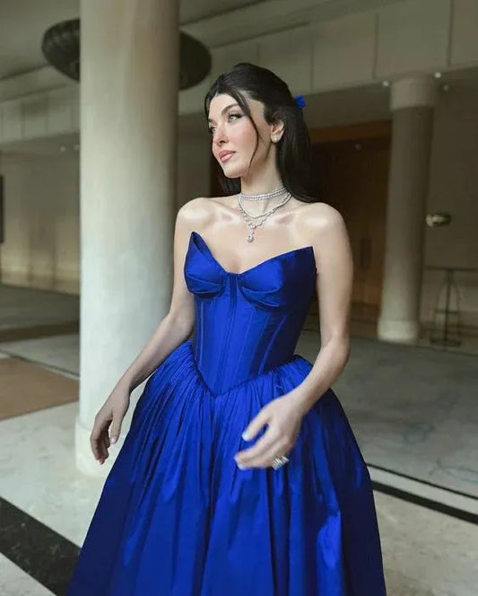 Stylish Ball Gown Off the Shoulder Sleeveless Satin Pleated Floor-Length Party Dress